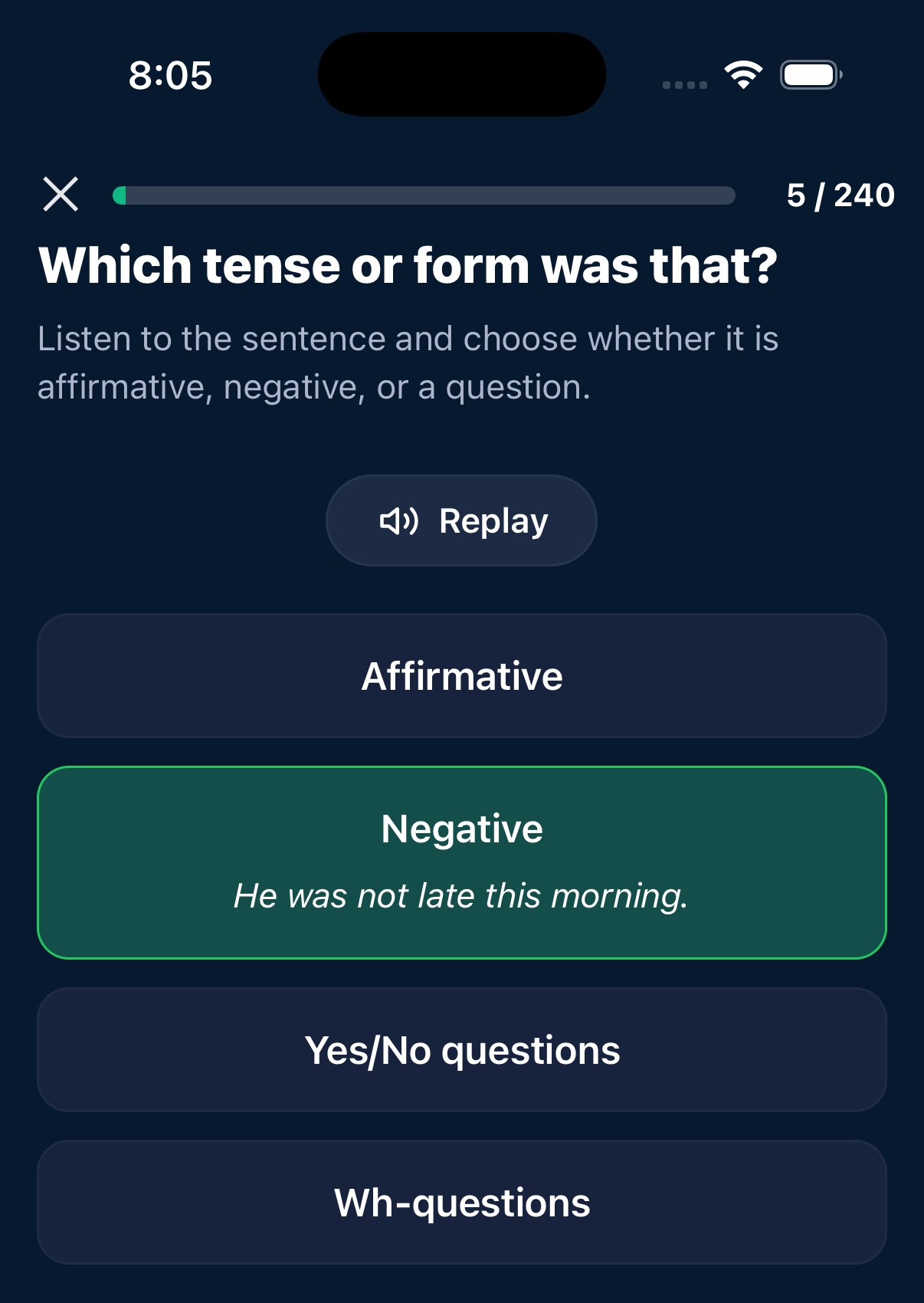 Audio task: identify sentence form