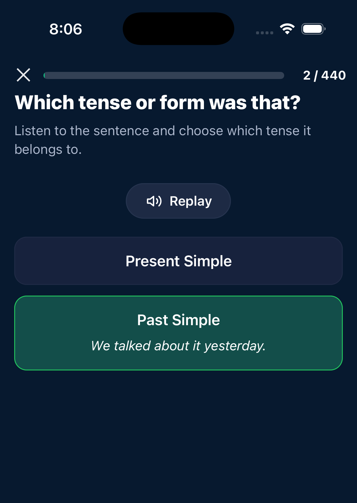 Audio task: identify tense
