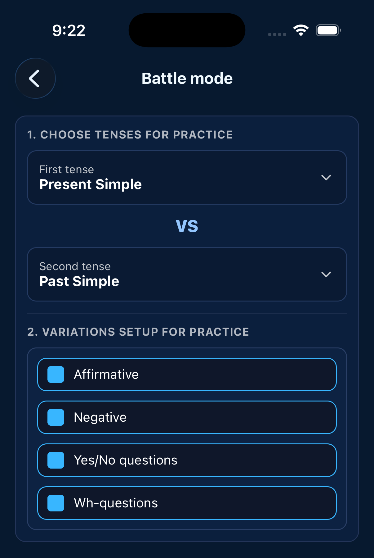 Battle mode screen in LingoReply